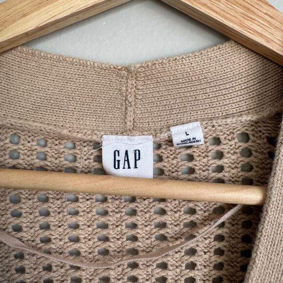 GAP Women's Open Knit Cardigan V-Neck Button Down Large Tan Beach Summer - Picture 2 of 10
